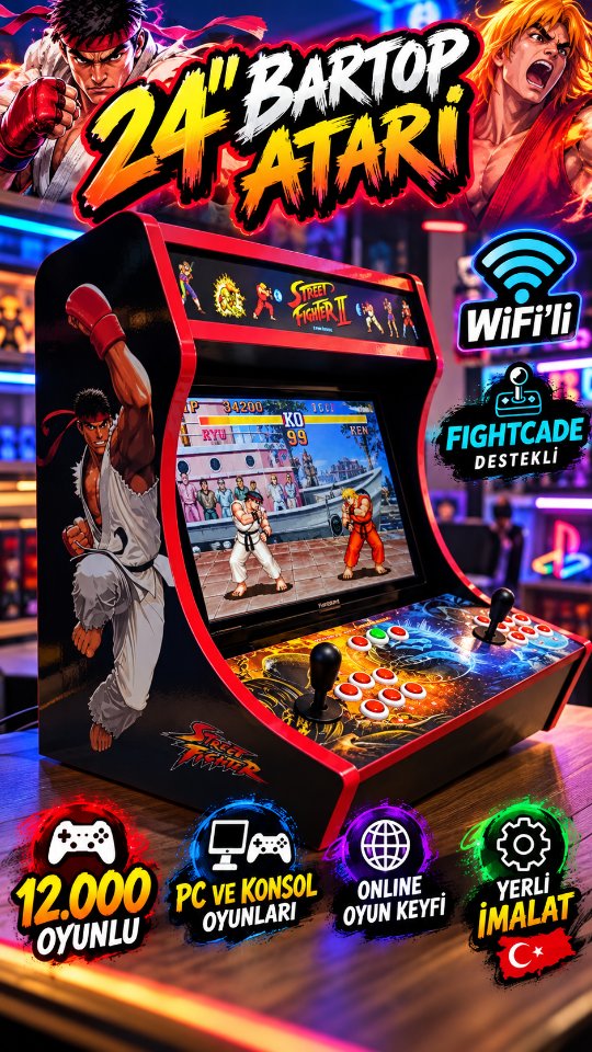 24 inç Street Fighter temalı bartop atari